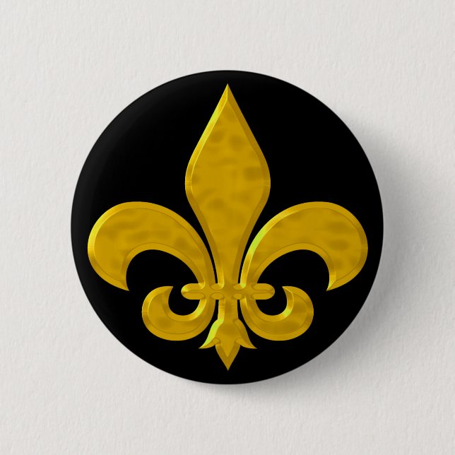 Fluer De Lis Hammered Gold 6 Cm Round Badge (Front)