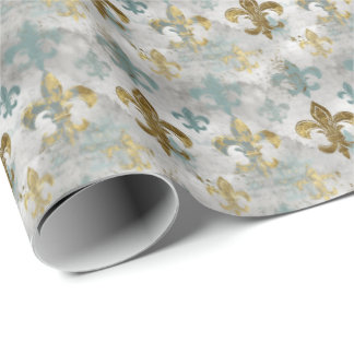 Fluer de Lis | Soft Blue & Gold Wrapping Paper