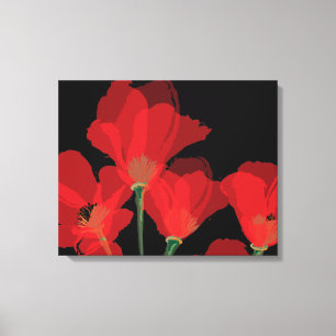 Fluers de Pavot Rouge sur Noir Canvas Print