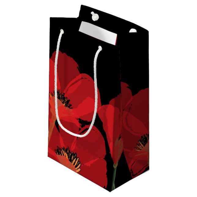 Fluers de Pavot Rouge sur Noir Small Gift Bag (Front Angled)