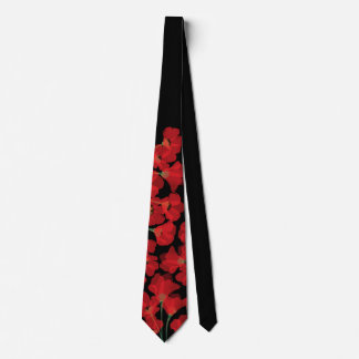 Fluers de Pavot Rouge sur Noir Tie
