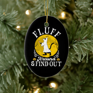 Fluff Around and Find Out Halloween Horror Cat Ceramic Tree Decoration