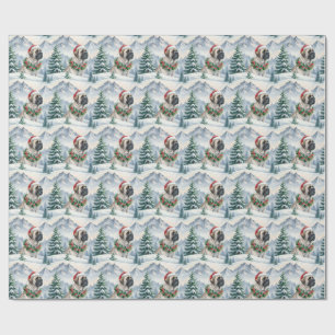 Fluff Mastiff in Snowy Mountains- Santa Hat Christ Wrapping Paper