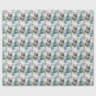 Fluff Mastiff in Snowy Mountains- Santa Hat Christ Wrapping Paper