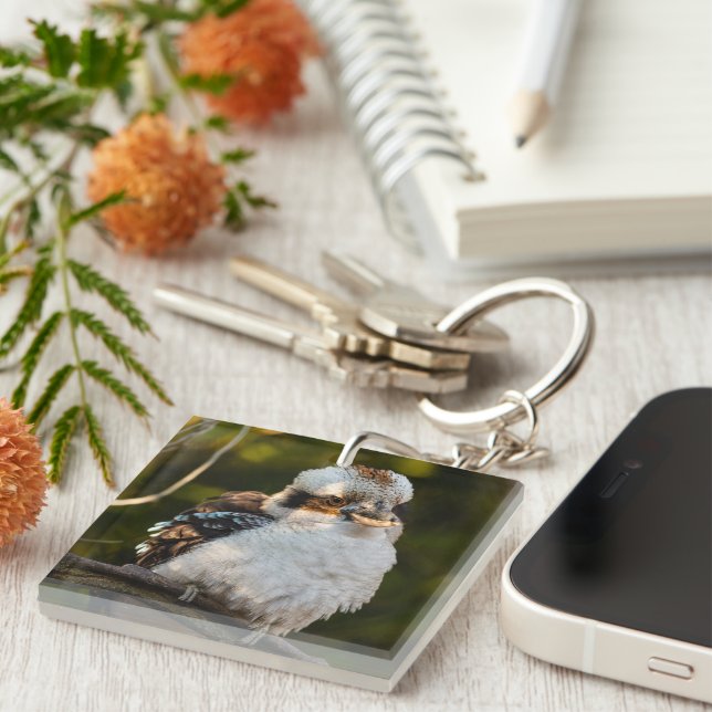 Fluffed up laughing kookaburra key ring (Front Right)