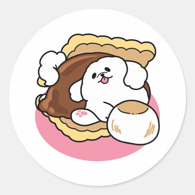Fluffier Than a S’more – Cute Dog and Dessert Pun  Classic Round Sticker (Front)