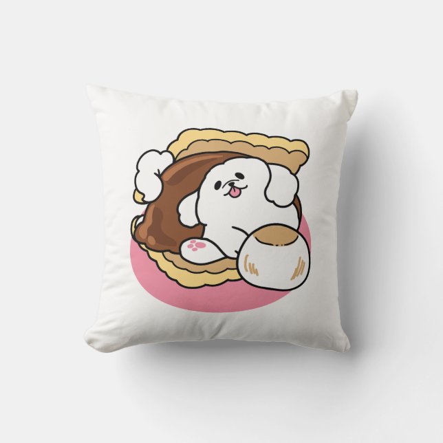 Fluffier Than a S’more – Cute Dog and Dessert Pun  Cushion (Front)
