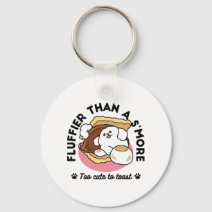 Fluffier Than a S’more – Cute Dog and Dessert Pun Key Ring