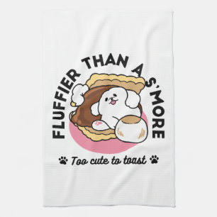 Fluffier Than a S’more – Cute Dog and Dessert Pun  Tea Towel