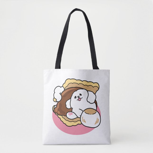 Fluffier Than a S’more – Cute Dog and Dessert Pun  Tote Bag (Front)