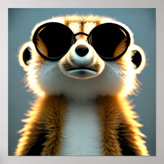 Fluffy 3d meerkat wearing sunglasses poster