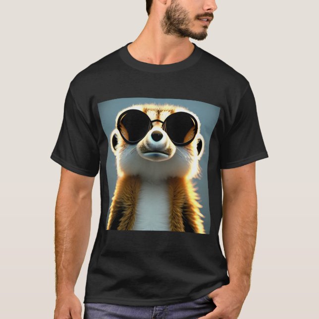 Fluffy 3d meerkat wearing sunglasses T-Shirt (Front)