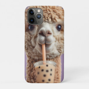 Fluffy Alpaca Portrait Drinking Boba Bubble Tea iPhone 11 Pro Case