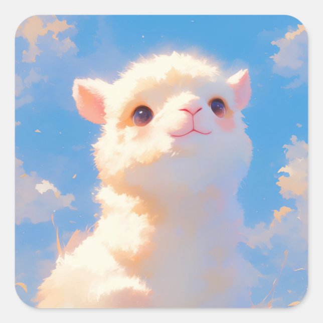 Fluffy Alpaca Wonder Square Sticker (Front)