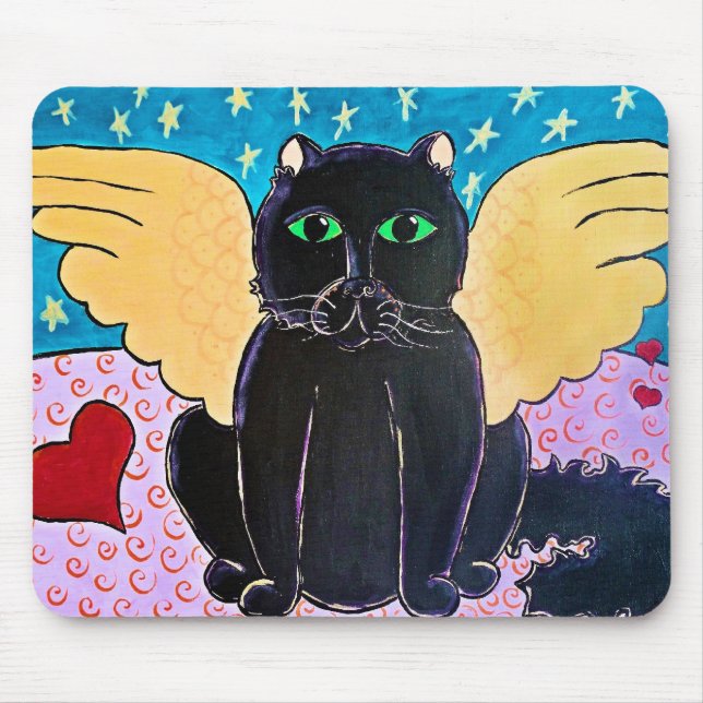 Fluffy Angel Cat Mouse Mat (Front)