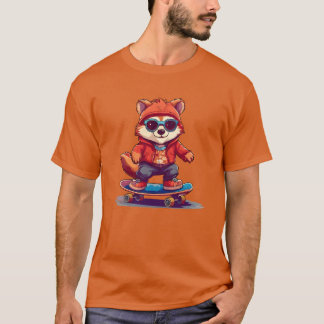 Fluffy animal character riding a skateboard vintag T-Shirt