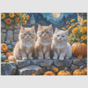 Fluffy Autumn Kittens Pumpkins and Foliage Tissue Paper