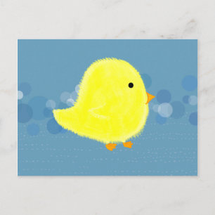 Fluffy Baby Chick With Blue Bubbles Postcard
