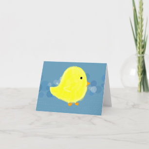 Fluffy Baby Chick With Blue Note Card