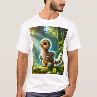 Fluffy Baby Dinosaur in a Magical Forest" T-Shirt