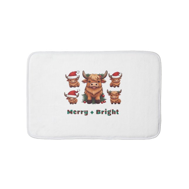 Fluffy Baby Highland Cow Drink Coffee Oversized T- Bath Mat (Front)