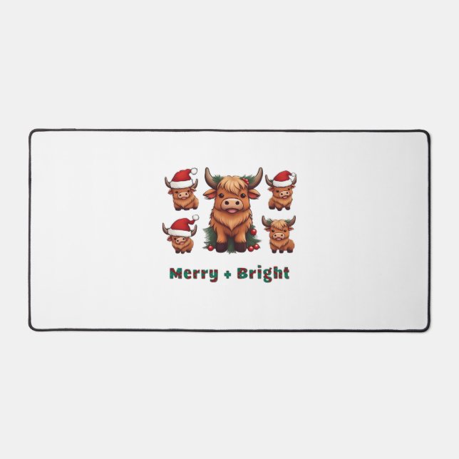 Fluffy Baby Highland Cow Drink Coffee Oversized T- Desk Mat (Front)