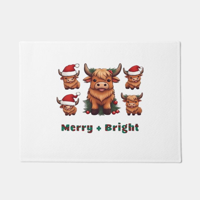 Fluffy Baby Highland Cow Drink Coffee Oversized T- Doormat (Front)