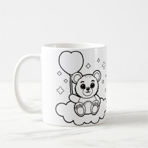 fluffy baby teddy bear holding a heart-shaped ball coffee mug