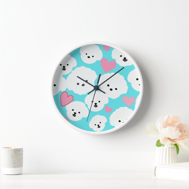 Fluffy Bichon and Hearts Clock (Home)