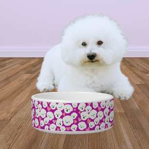 Fluffy Bichon Faces and Hearts Pet Bowl