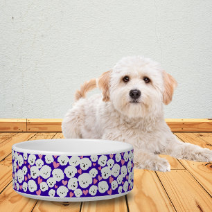 Fluffy Bichon Faces and Hearts Pet Bowl