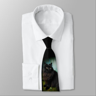 Fluffy Black Cat in Misty Woods   Tie