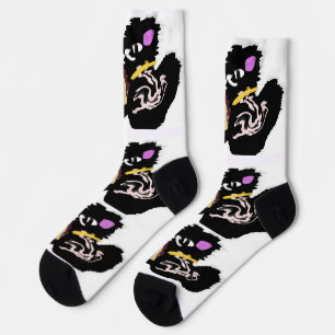 Fluffy Black Cat Jack o Lantern fun  Socks
