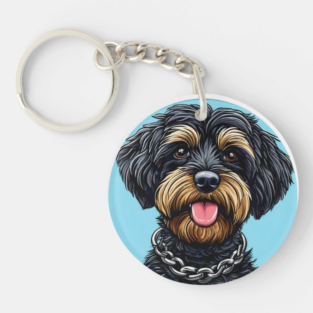 🔑 Fluffy Black Dog Gift For Pet Lovers 🐾 Key Ring (Front)