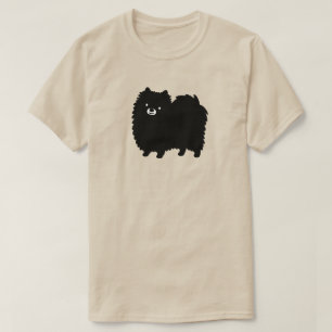 Fluffy Black Pomeranian Cute Cartoon Dog T-Shirt