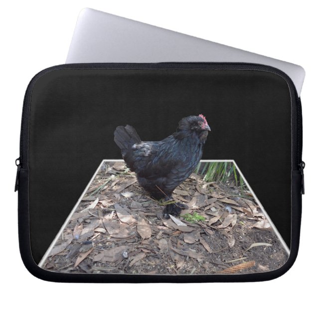 Fluffy Black Rooster, Laptop Sleeve (Front)