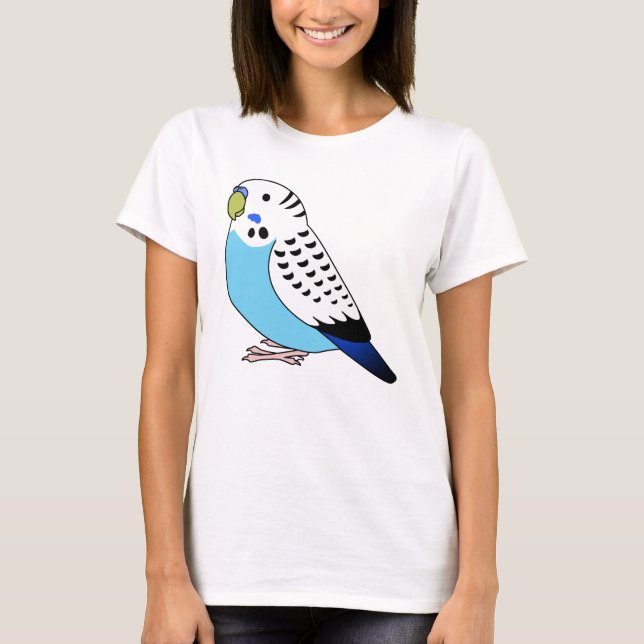 Fluffy blue budgie parakeet parrot cartoon drawing T-Shirt (Front)