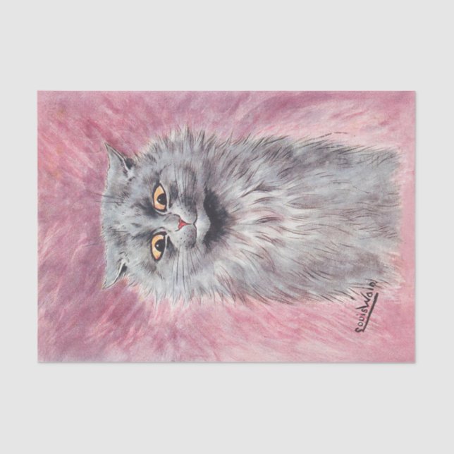 Fluffy Blue Cat Moody Vintage Feline Tissue Paper (Front)