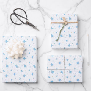 Fluffy Blue Clouds & Confetti Swirls Pattern Wrapping Paper Sheet