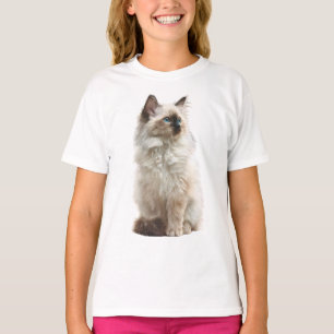 Fluffy Blue Eyed Ragdoll Cat Illustration Kids T-Shirt