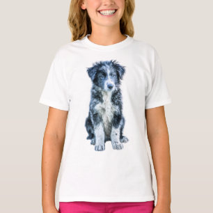 Fluffy Blue Merle Australian Shepherd Puppy Kids T-Shirt