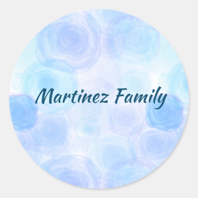 Fluffy Blue Roses Floral Pattern Classic Round Sticker (Front)