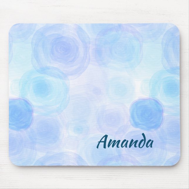 Fluffy Blue Roses Floral Pattern Mouse Mat (Front)