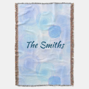 Fluffy Blue Roses Floral Pattern Throw Blanket