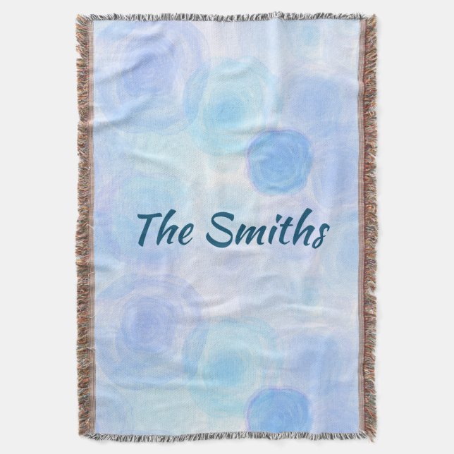 Fluffy Blue Roses Floral Pattern Throw Blanket (Front Vertical)