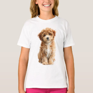 Fluffy Brown Curls Adorable Puppy Dog Kids T-Shirt