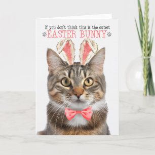 Fluffy Brown Tabby Cat in Bunny Ears for Easter Holiday Card