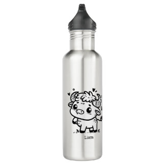 Fluffy Buffalo Baby - Kawaii Farm Animal 710 Ml Water Bottle