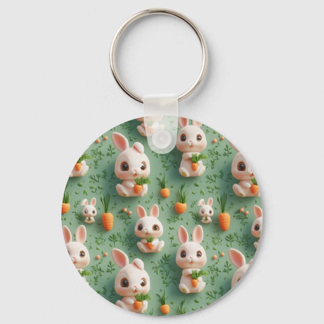 Fluffy Bunnies and Carrots 3D Seamless Pattern Key Ring (Front)