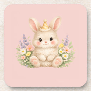 Fluffy Bunny Wildflower Design for Charming Garden Coaster